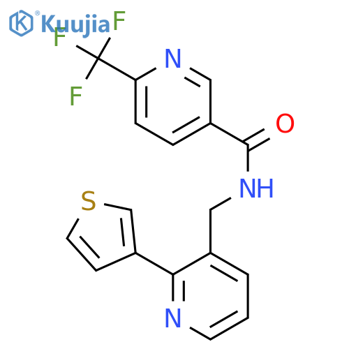 N-{[2-(thiophen-3-yl)pyridin-3-yl]methyl}-6-(trifluoromethyl)pyridine-3-carboxamide structure