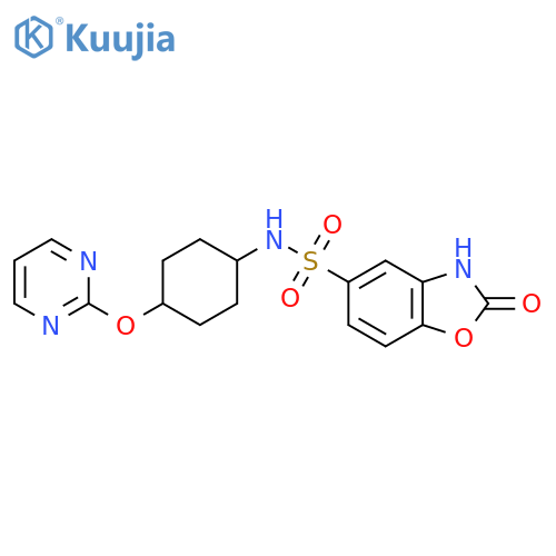2-oxo-N-(1r,4r)-4-(pyrimidin-2-yloxy)cyclohexyl-2,3-dihydro-1,3-benzoxazole-5-sulfonamide structure