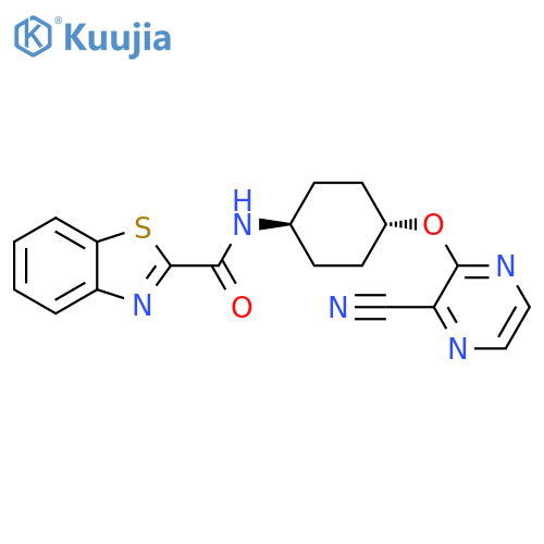 N-[(1r,4r)-4-[(3-cyanopyrazin-2-yl)oxy]cyclohexyl]-1,3-benzothiazole-2-carboxamide structure