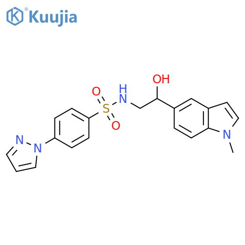 N-[2-hydroxy-2-(1-methyl-1H-indol-5-yl)ethyl]-4-(1H-pyrazol-1-yl)benzene-1-sulfonamide structure
