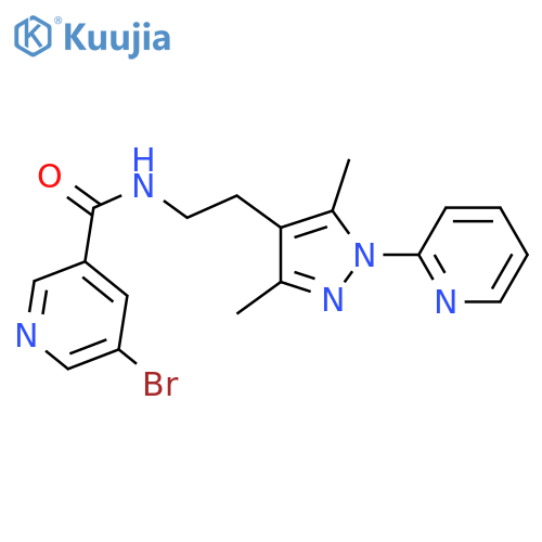 5-bromo-N-{2-[3,5-dimethyl-1-(pyridin-2-yl)-1H-pyrazol-4-yl]ethyl}pyridine-3-carboxamide structure