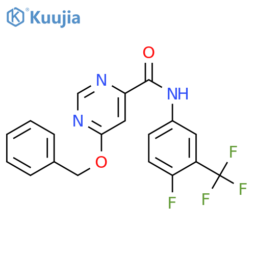 6-(benzyloxy)-N-[4-fluoro-3-(trifluoromethyl)phenyl]pyrimidine-4-carboxamide structure