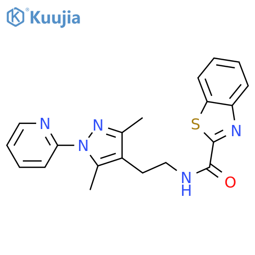 N-{2-[3,5-dimethyl-1-(pyridin-2-yl)-1H-pyrazol-4-yl]ethyl}-1,3-benzothiazole-2-carboxamide structure