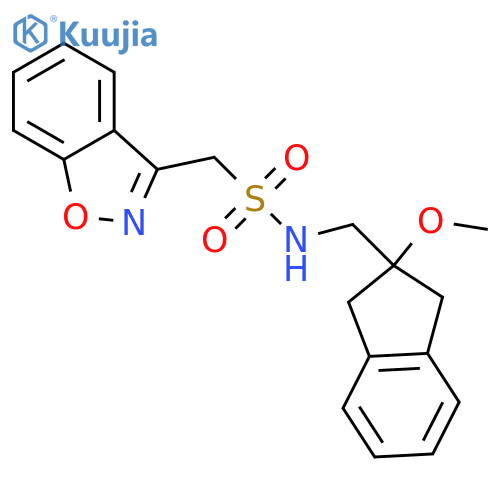 1-(1,2-benzoxazol-3-yl)-N-[(2-methoxy-2,3-dihydro-1H-inden-2-yl)methyl]methanesulfonamide structure