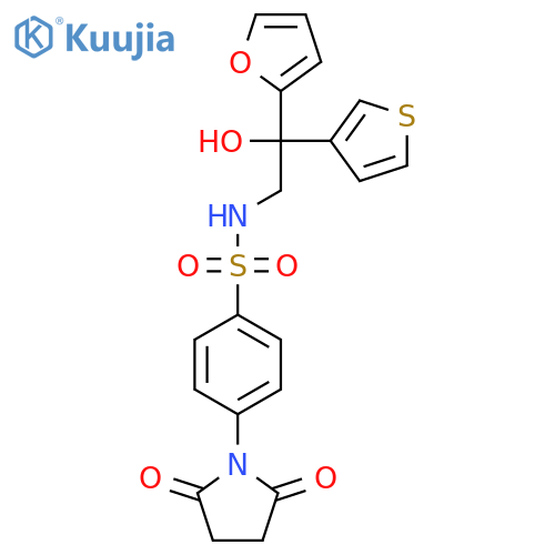 4-(2,5-dioxopyrrolidin-1-yl)-N-2-(furan-2-yl)-2-hydroxy-2-(thiophen-3-yl)ethylbenzene-1-sulfonamide structure