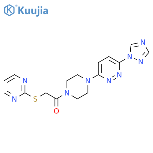 2-(pyrimidin-2-ylsulfanyl)-1-{4-[6-(1H-1,2,4-triazol-1-yl)pyridazin-3-yl]piperazin-1-yl}ethan-1-one structure