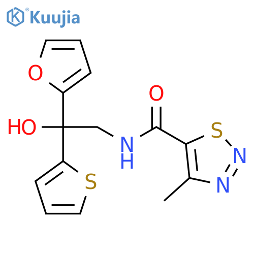 N-[2-(furan-2-yl)-2-hydroxy-2-(thiophen-2-yl)ethyl]-4-methyl-1,2,3-thiadiazole-5-carboxamide structure