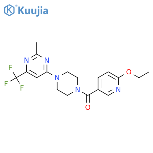 4-[4-(6-ethoxypyridine-3-carbonyl)piperazin-1-yl]-2-methyl-6-(trifluoromethyl)pyrimidine structure