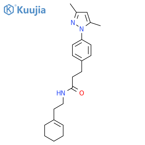N-[2-(cyclohex-1-en-1-yl)ethyl]-3-[4-(3,5-dimethyl-1H-pyrazol-1-yl)phenyl]propanamide structure