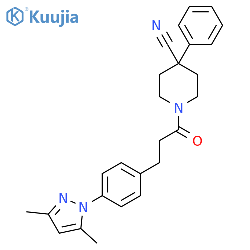 1-{3-[4-(3,5-dimethyl-1H-pyrazol-1-yl)phenyl]propanoyl}-4-phenylpiperidine-4-carbonitrile structure