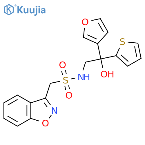 1-(1,2-benzoxazol-3-yl)-N-2-(furan-3-yl)-2-hydroxy-2-(thiophen-2-yl)ethylmethanesulfonamide structure