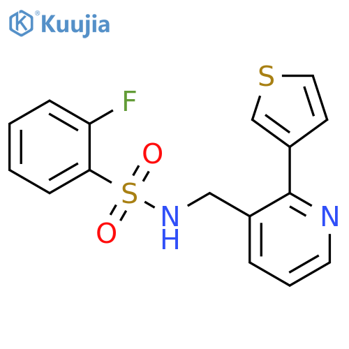 2-fluoro-N-{[2-(thiophen-3-yl)pyridin-3-yl]methyl}benzene-1-sulfonamide structure