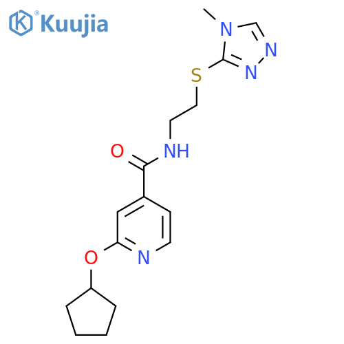 2-(cyclopentyloxy)-N-(2-((4-methyl-4H-1,2,4-triazol-3-yl)thio)ethyl)isonicotinamide structure