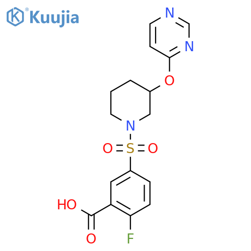 2-fluoro-5-{[3-(pyrimidin-4-yloxy)piperidin-1-yl]sulfonyl}benzoic acid structure
