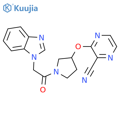 3-({1-[2-(1H-1,3-benzodiazol-1-yl)acetyl]pyrrolidin-3-yl}oxy)pyrazine-2-carbonitrile structure