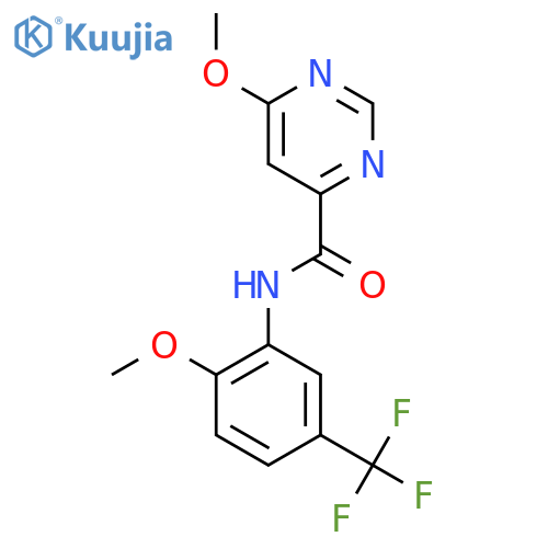 6-methoxy-N-[2-methoxy-5-(trifluoromethyl)phenyl]pyrimidine-4-carboxamide structure
