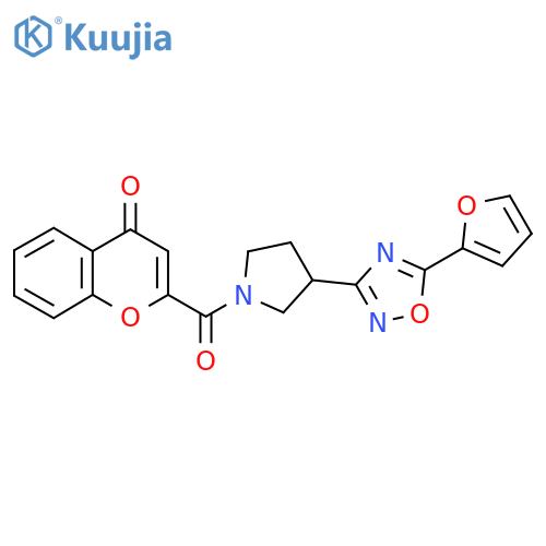 2-{3-5-(furan-2-yl)-1,2,4-oxadiazol-3-ylpyrrolidine-1-carbonyl}-4H-chromen-4-one structure