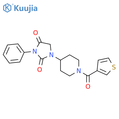 3-phenyl-1-[1-(thiophene-3-carbonyl)piperidin-4-yl]imidazolidine-2,4-dione structure