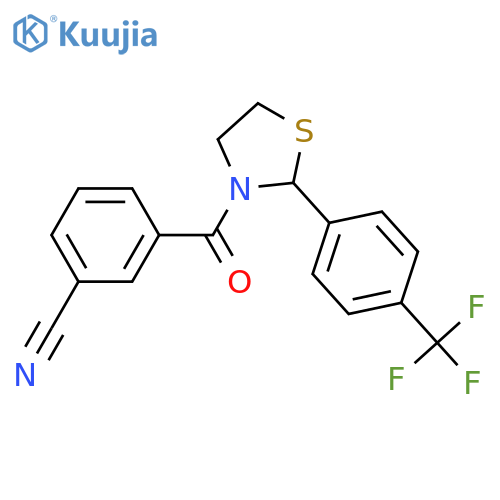 3-[2-[4-(trifluoromethyl)phenyl]-1,3-thiazolidine-3-carbonyl]benzonitrile structure