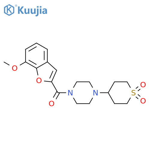 4-[4-(7-methoxy-1-benzofuran-2-carbonyl)piperazin-1-yl]-1lambda6-thiane-1,1-dione structure