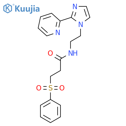 3-(benzenesulfonyl)-N-{2-2-(pyridin-2-yl)-1H-imidazol-1-ylethyl}propanamide structure