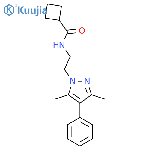N-[2-(3,5-dimethyl-4-phenyl-1H-pyrazol-1-yl)ethyl]cyclobutanecarboxamide structure