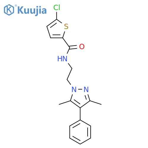 5-chloro-N-2-(3,5-dimethyl-4-phenyl-1H-pyrazol-1-yl)ethylthiophene-2-carboxamide structure