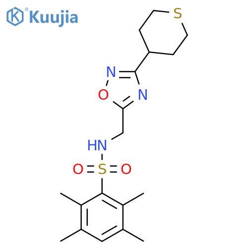 2,3,5,6-tetramethyl-N-{3-(thian-4-yl)-1,2,4-oxadiazol-5-ylmethyl}benzene-1-sulfonamide structure