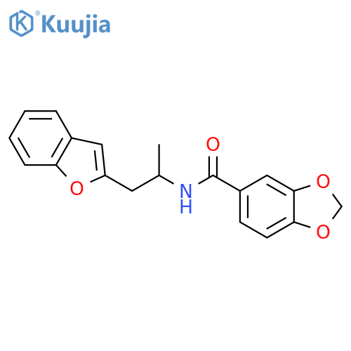 N-1-(1-benzofuran-2-yl)propan-2-yl-2H-1,3-benzodioxole-5-carboxamide structure