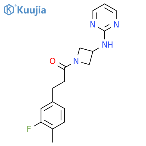 3-(3-fluoro-4-methylphenyl)-1-{3-(pyrimidin-2-yl)aminoazetidin-1-yl}propan-1-one structure