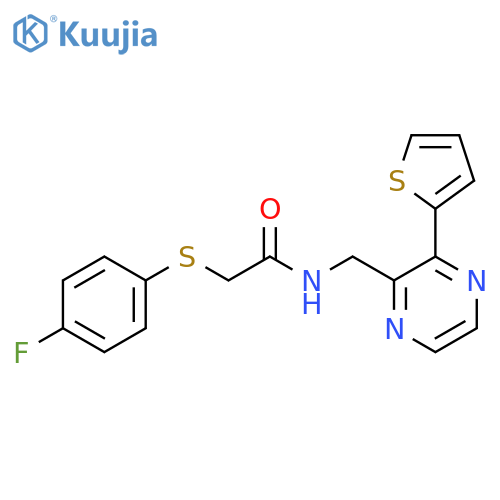 2-(4-fluorophenyl)sulfanyl-N-{3-(thiophen-2-yl)pyrazin-2-ylmethyl}acetamide structure