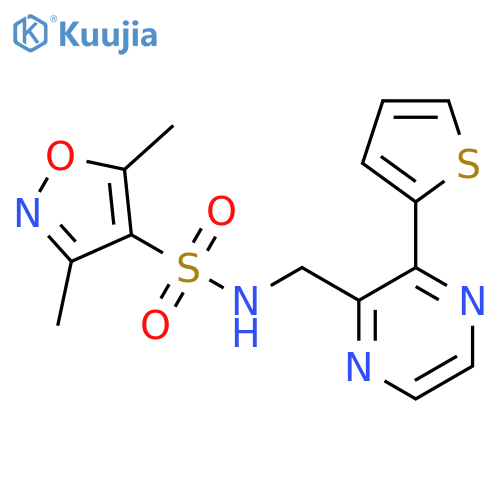 3,5-dimethyl-N-{3-(thiophen-2-yl)pyrazin-2-ylmethyl}-1,2-oxazole-4-sulfonamide structure