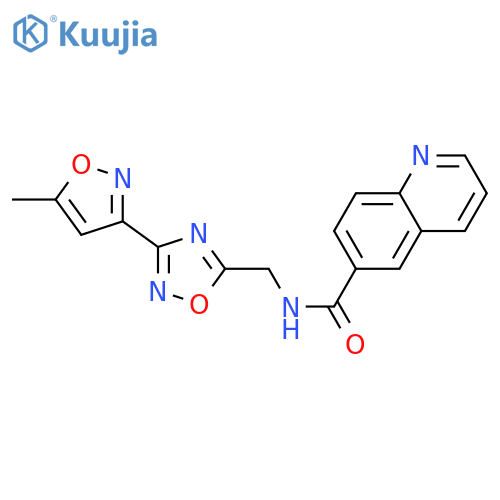 N-{[3-(5-methyl-1,2-oxazol-3-yl)-1,2,4-oxadiazol-5-yl]methyl}quinoline-6-carboxamide structure