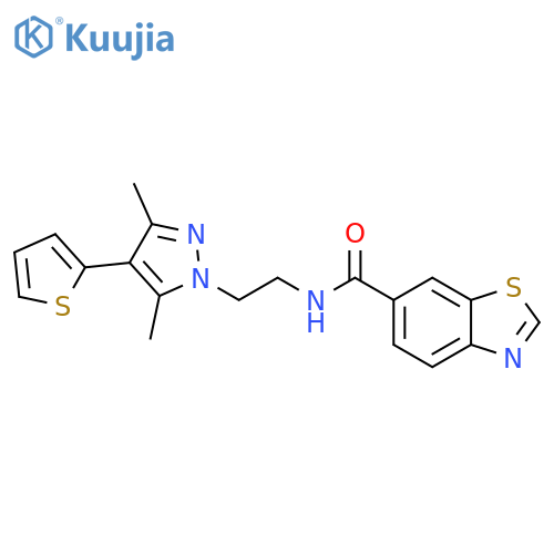 N-{2-[3,5-dimethyl-4-(thiophen-2-yl)-1H-pyrazol-1-yl]ethyl}-1,3-benzothiazole-6-carboxamide structure