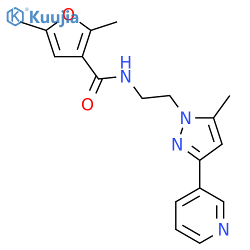 2,5-dimethyl-N-{2-5-methyl-3-(pyridin-3-yl)-1H-pyrazol-1-ylethyl}furan-3-carboxamide structure