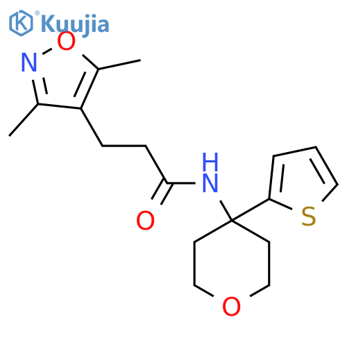 3-(3,5-dimethyl-1,2-oxazol-4-yl)-N-4-(thiophen-2-yl)oxan-4-ylpropanamide structure