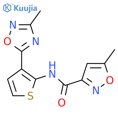5-methyl-N-(3-(3-methyl-1,2,4-oxadiazol-5-yl)thiophen-2-yl)isoxazole-3-carboxamide structure