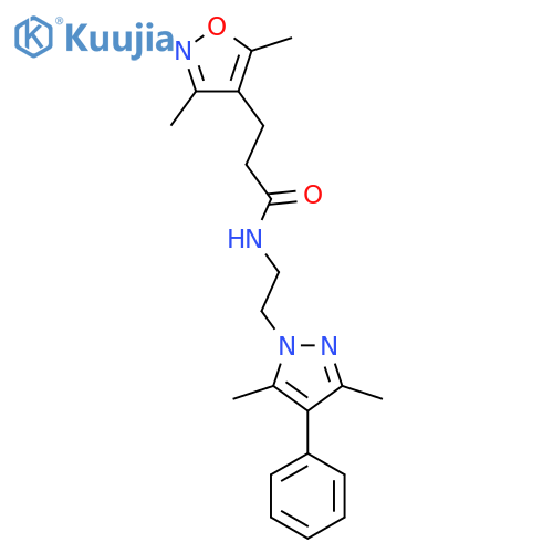 3-(3,5-dimethyl-1,2-oxazol-4-yl)-N-[2-(3,5-dimethyl-4-phenyl-1H-pyrazol-1-yl)ethyl]propanamide structure