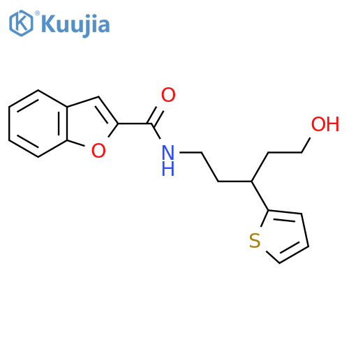 N-[5-hydroxy-3-(thiophen-2-yl)pentyl]-1-benzofuran-2-carboxamide structure