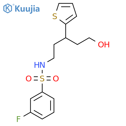 3-fluoro-N-[5-hydroxy-3-(thiophen-2-yl)pentyl]benzene-1-sulfonamide structure