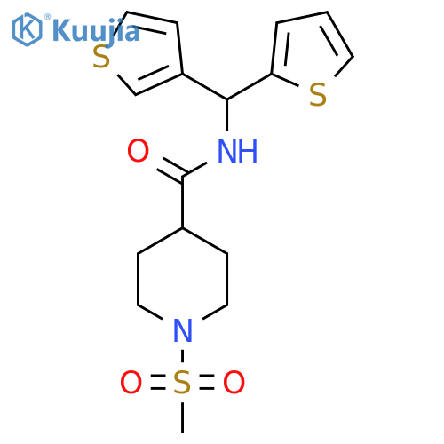 1-methanesulfonyl-N-(thiophen-2-yl)(thiophen-3-yl)methylpiperidine-4-carboxamide structure