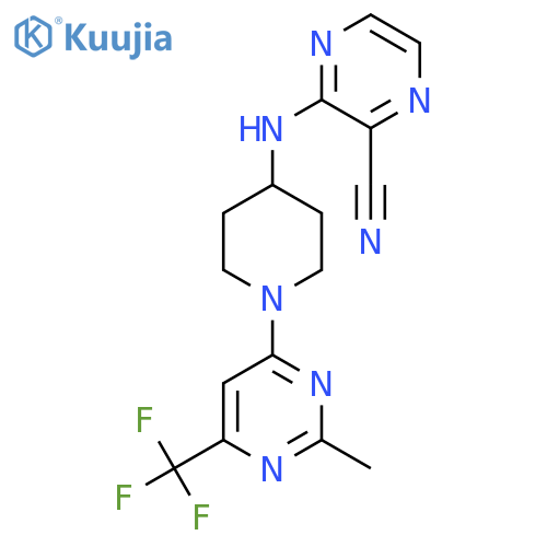 3-({1-[2-methyl-6-(trifluoromethyl)pyrimidin-4-yl]piperidin-4-yl}amino)pyrazine-2-carbonitrile structure