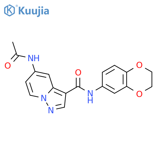 N-(2,3-dihydro-1,4-benzodioxin-6-yl)-5-acetamidopyrazolo[1,5-a]pyridine-3-carboxamide structure