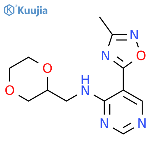 N-(1,4-dioxan-2-yl)methyl-5-(3-methyl-1,2,4-oxadiazol-5-yl)pyrimidin-4-amine structure