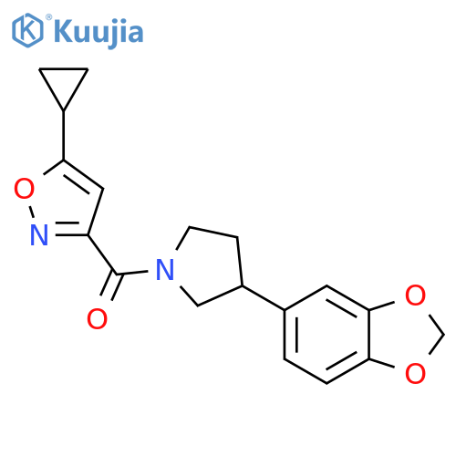 3-[3-(2H-1,3-benzodioxol-5-yl)pyrrolidine-1-carbonyl]-5-cyclopropyl-1,2-oxazole structure