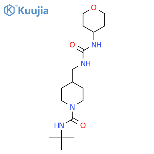 N-tert-butyl-4-({(oxan-4-yl)carbamoylamino}methyl)piperidine-1-carboxamide structure