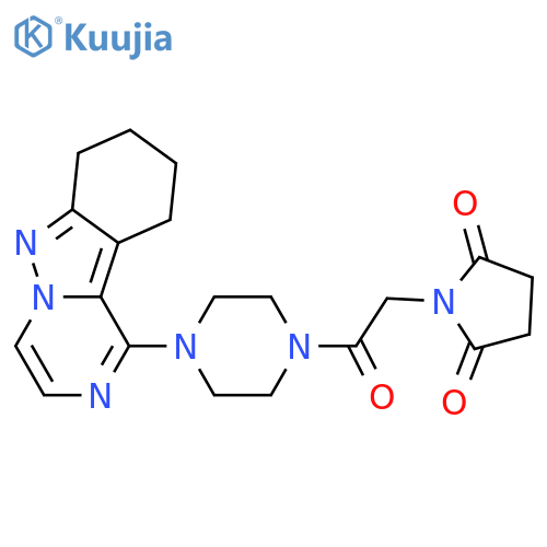 1-[2-oxo-2-(4-{7H,8H,9H,10H-pyrazino[1,2-b]indazol-1-yl}piperazin-1-yl)ethyl]pyrrolidine-2,5-dione structure