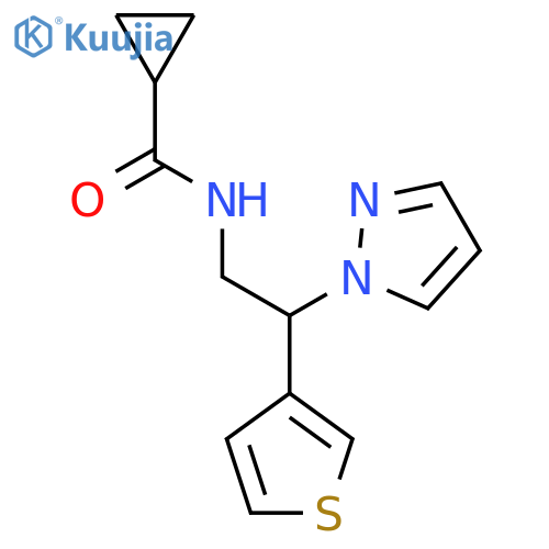 N-[2-(1H-pyrazol-1-yl)-2-(thiophen-3-yl)ethyl]cyclopropanecarboxamide structure