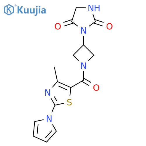 3-(1-(4-methyl-2-(1H-pyrrol-1-yl)thiazole-5-carbonyl)azetidin-3-yl)imidazolidine-2,4-dione structure