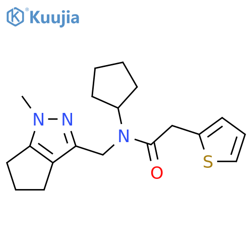 N-cyclopentyl-N-({1-methyl-1H,4H,5H,6H-cyclopenta[c]pyrazol-3-yl}methyl)-2-(thiophen-2-yl)acetamide structure